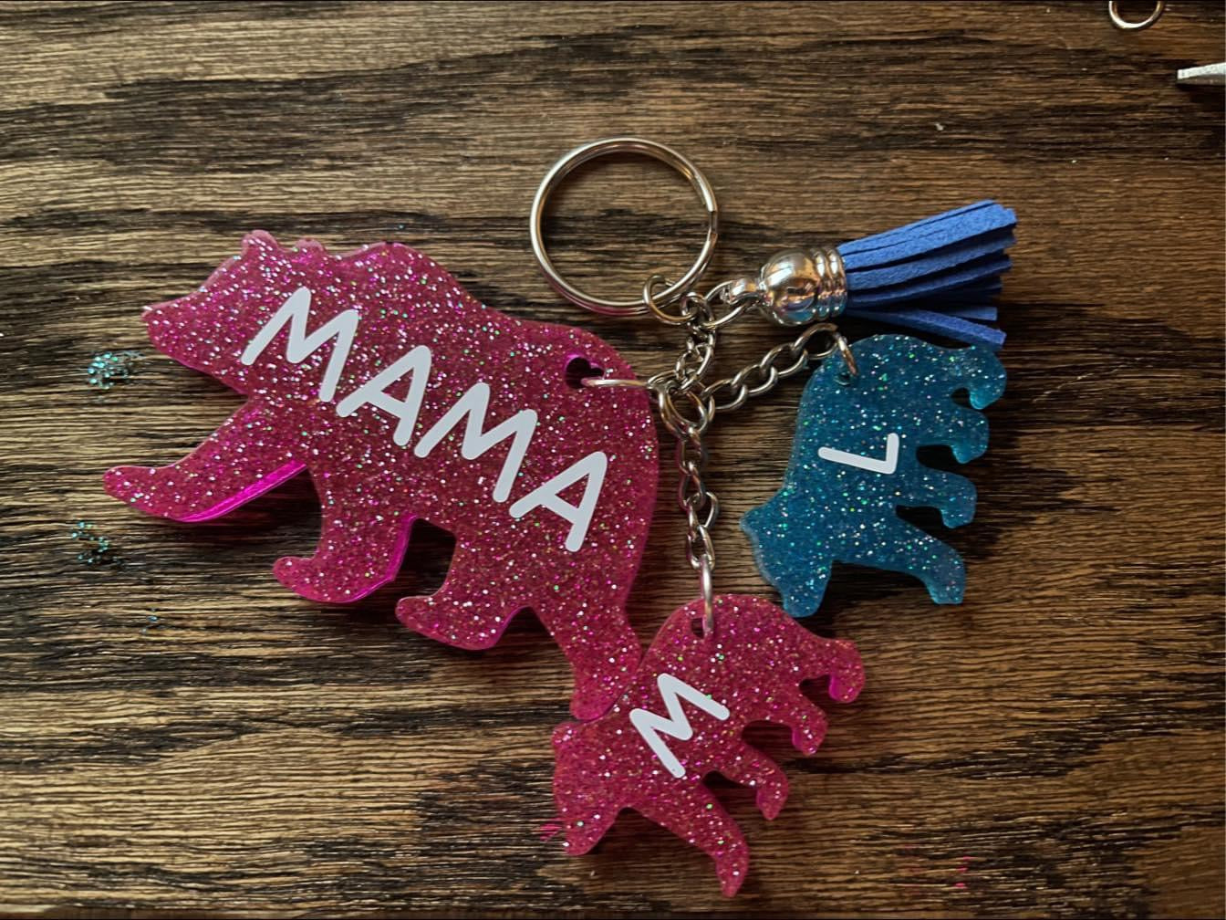 CUSTOM Glitter Mama Bear/Baby Bear Keychain