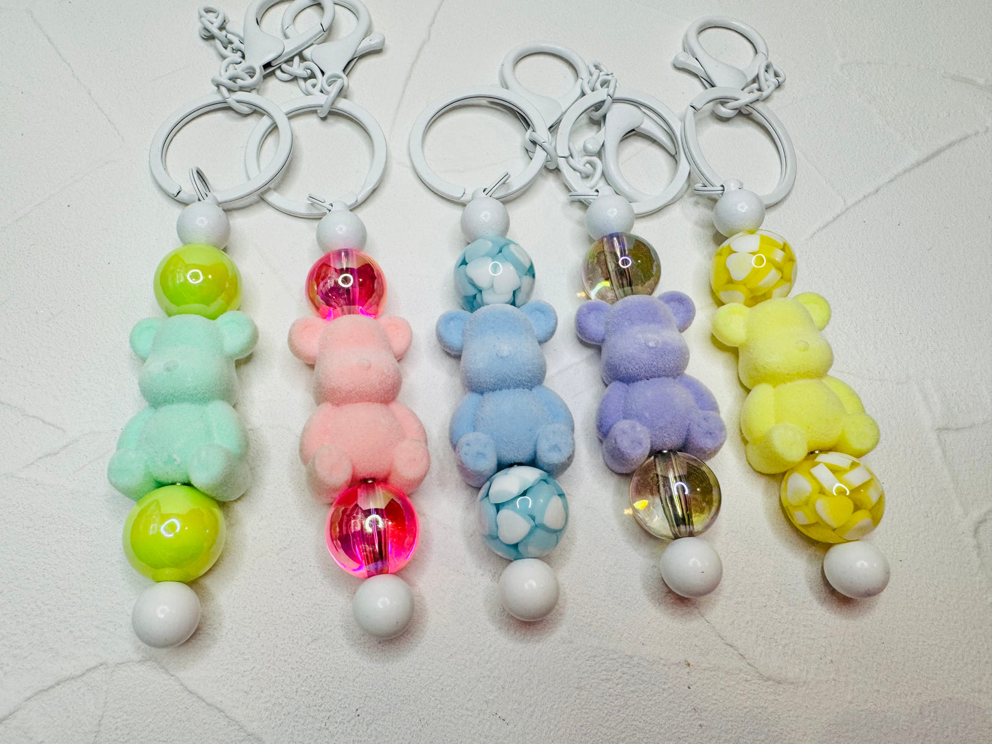 Pastel Flocked Bear Keychains
