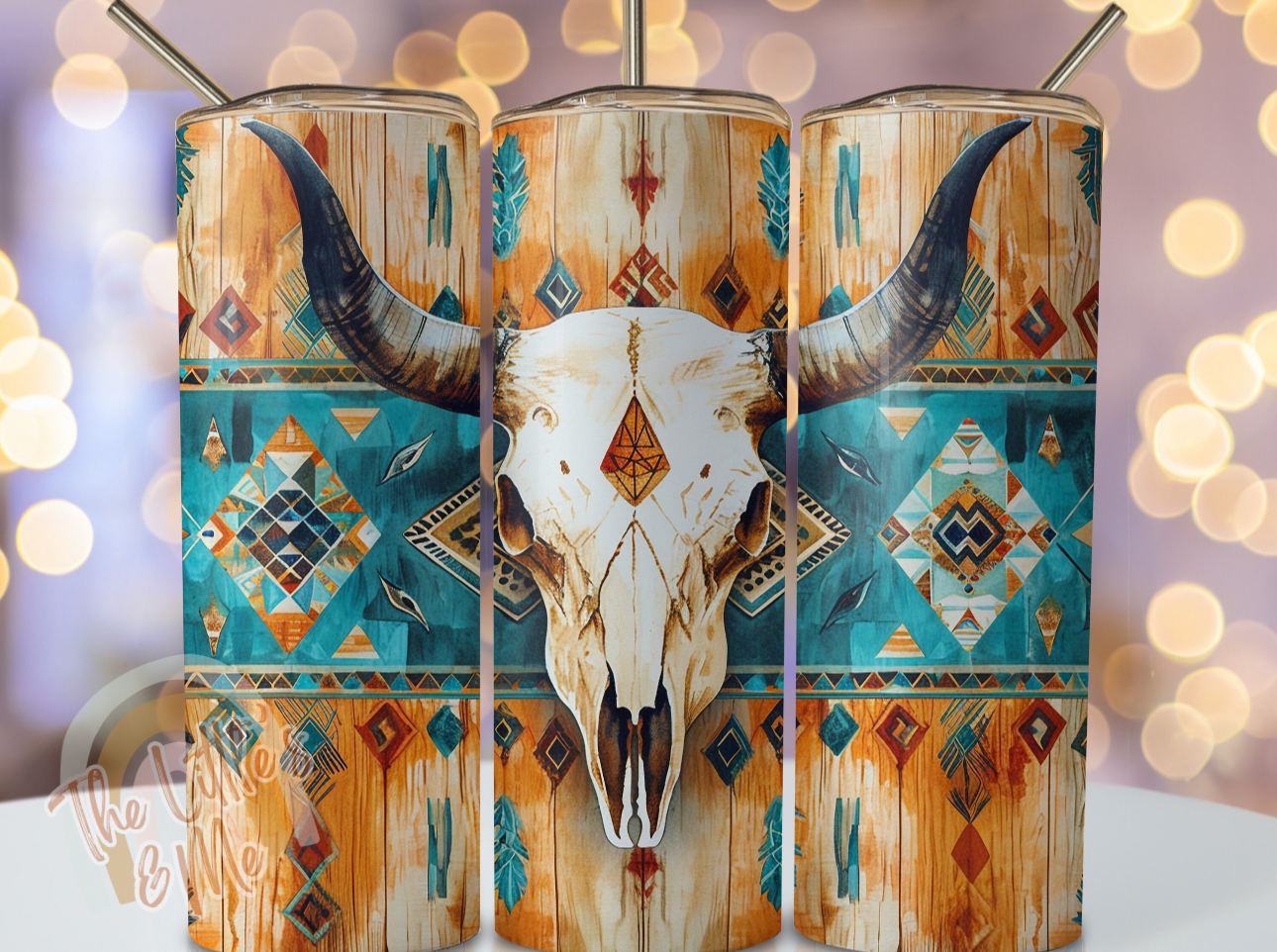 Teal Bull Skull Tumbler