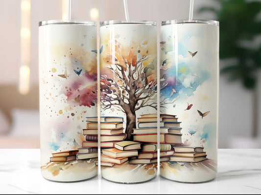 Watercolor Book Tree Tumbler